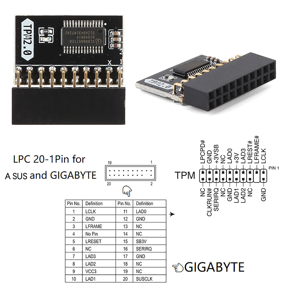 TPM 2.0 Encrypted Security Module Board LPC 14/18/20 Pin Mainboard Card TPM2.0 Module for ASUS Gigabyte Motherboard Windows 11. 