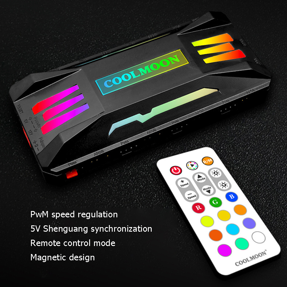 Coolmoon Argb Controller 4pin Pwm 5v 3pin Argb Cooling Fan Smart Intelligent Remote Control For Case Chassis Radiator. 