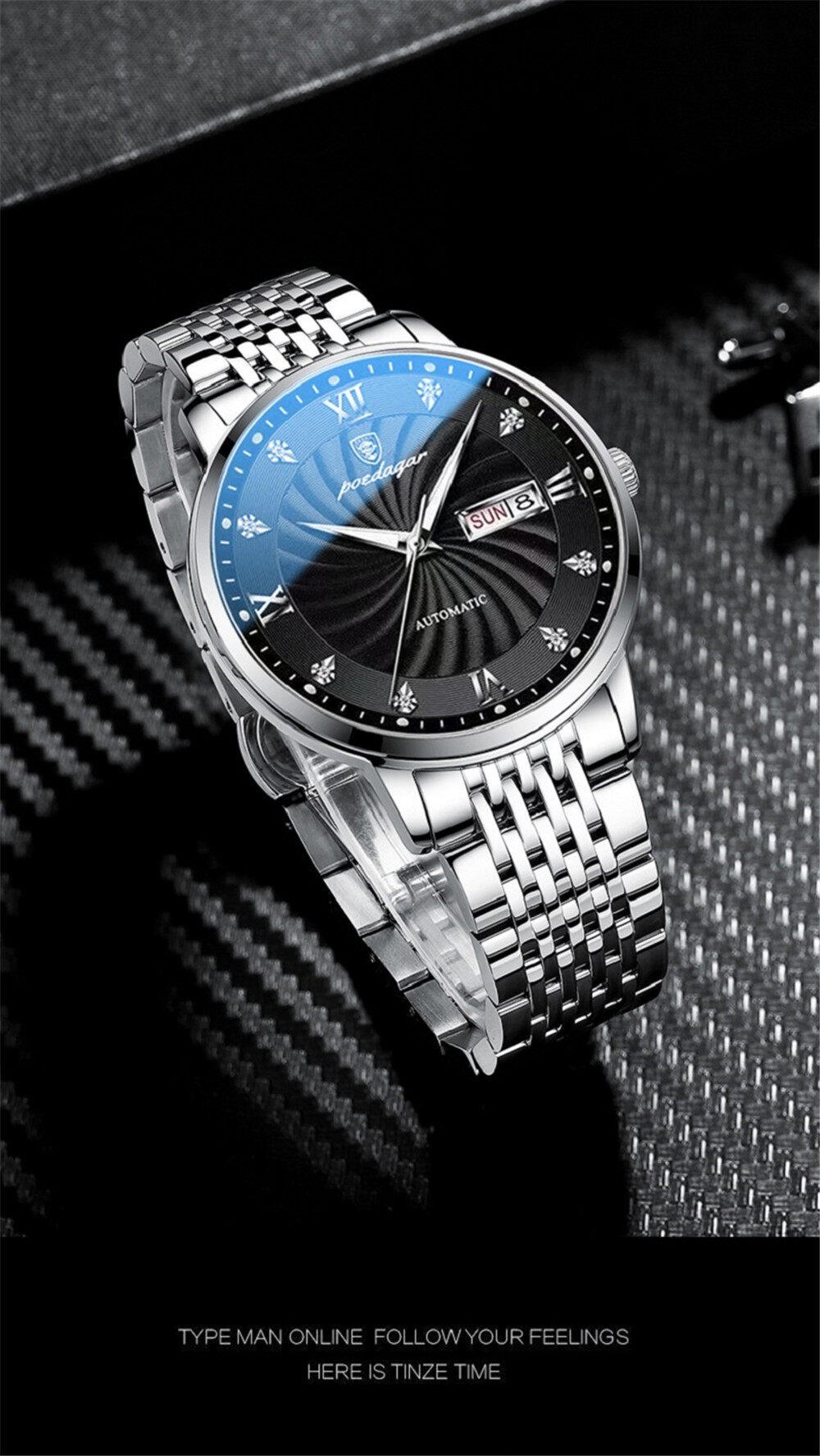 POEDAGAR MVS-418 Luxury Stainless Steel Luminous Mens Sports Quartz Watch