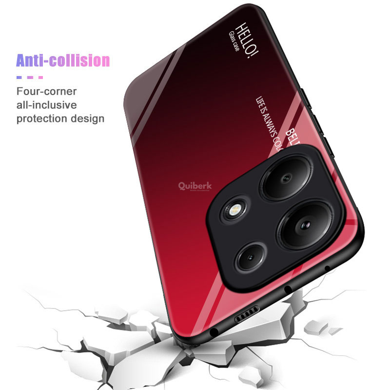 Quiberk for Xiaomi Redmi Note 13 Pro 4G / Xiaomi Poco M6 Pro 4G Tempered Glass Hard Case Gradient Color Back + Soft Frame Shockproof Phone Cover. 