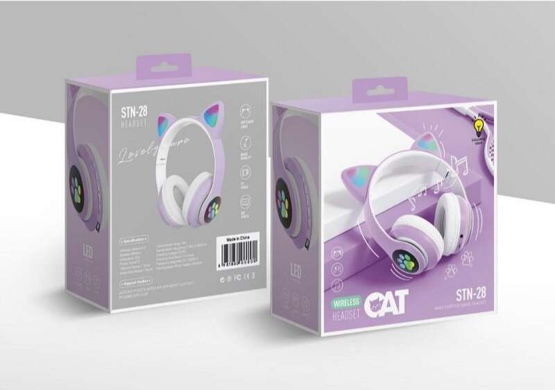 New S-28 Cat Ear Headworn Bluetooth Earphones with Sparkling Light 5.0 Wireless Sports and Leisure Card Folding. 