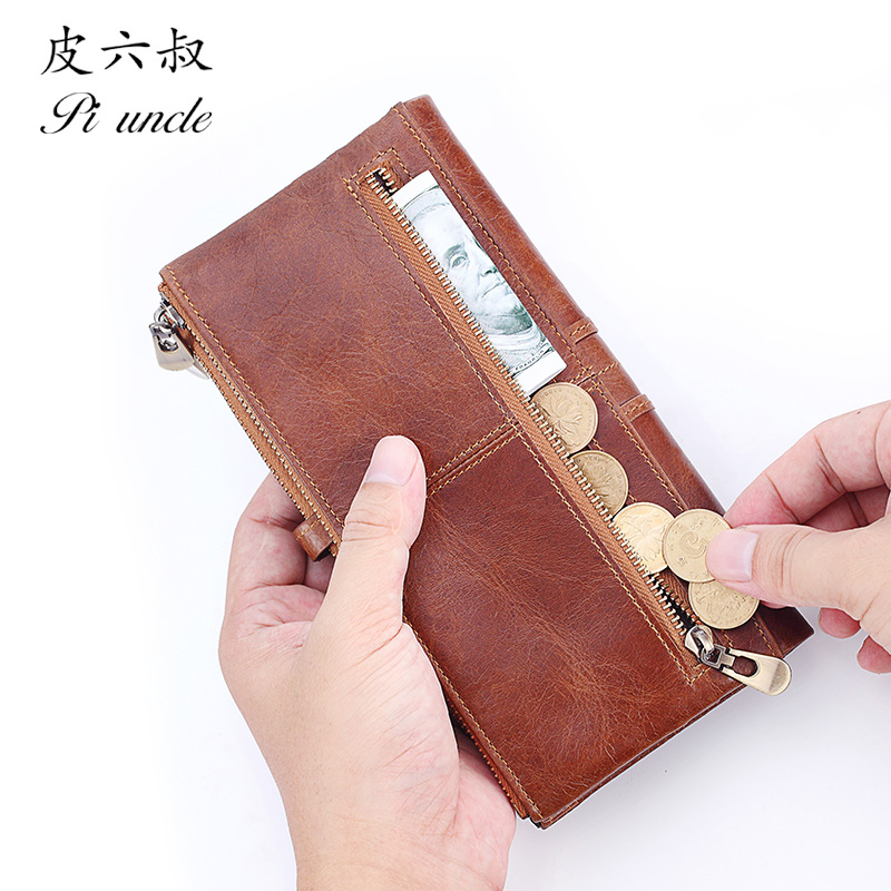 PI UNCLE cross-border exclusive genuine leather men's wallet, first layer cowhide clutch, multi-functional wallet. 