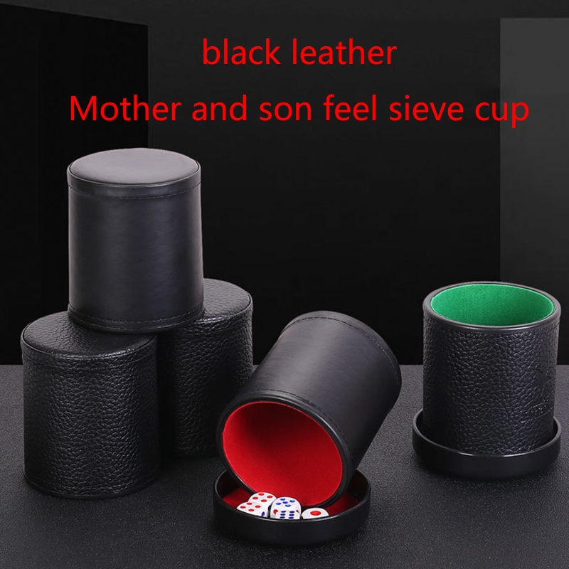 Leather Dice Cup with Lid Green Red Lining Interior Quiet in Shaking for Liars Dice Farkle Yahtzee Board Games, Black. 