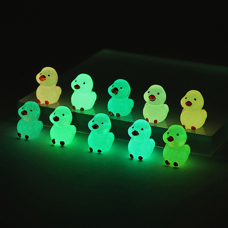 10Pcs Mini Luminous Resin Ducks Glow In The Dark Miniature Ornament Tiny Duck Mzea