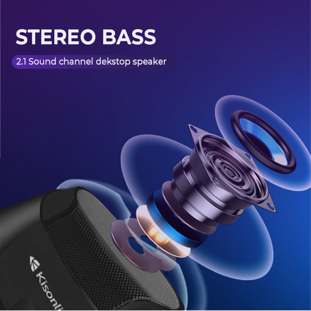 Kisonli K500 USB 2.0 Computer Speaker with Dual Bass for Gaming and Music. 