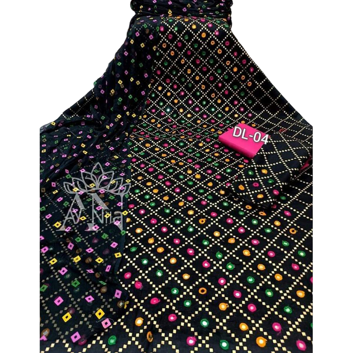 Cotton Fabric - Chunri Print with Dollar Work Unstitched Salwar Kameez for Women - Suitable for All Occasions