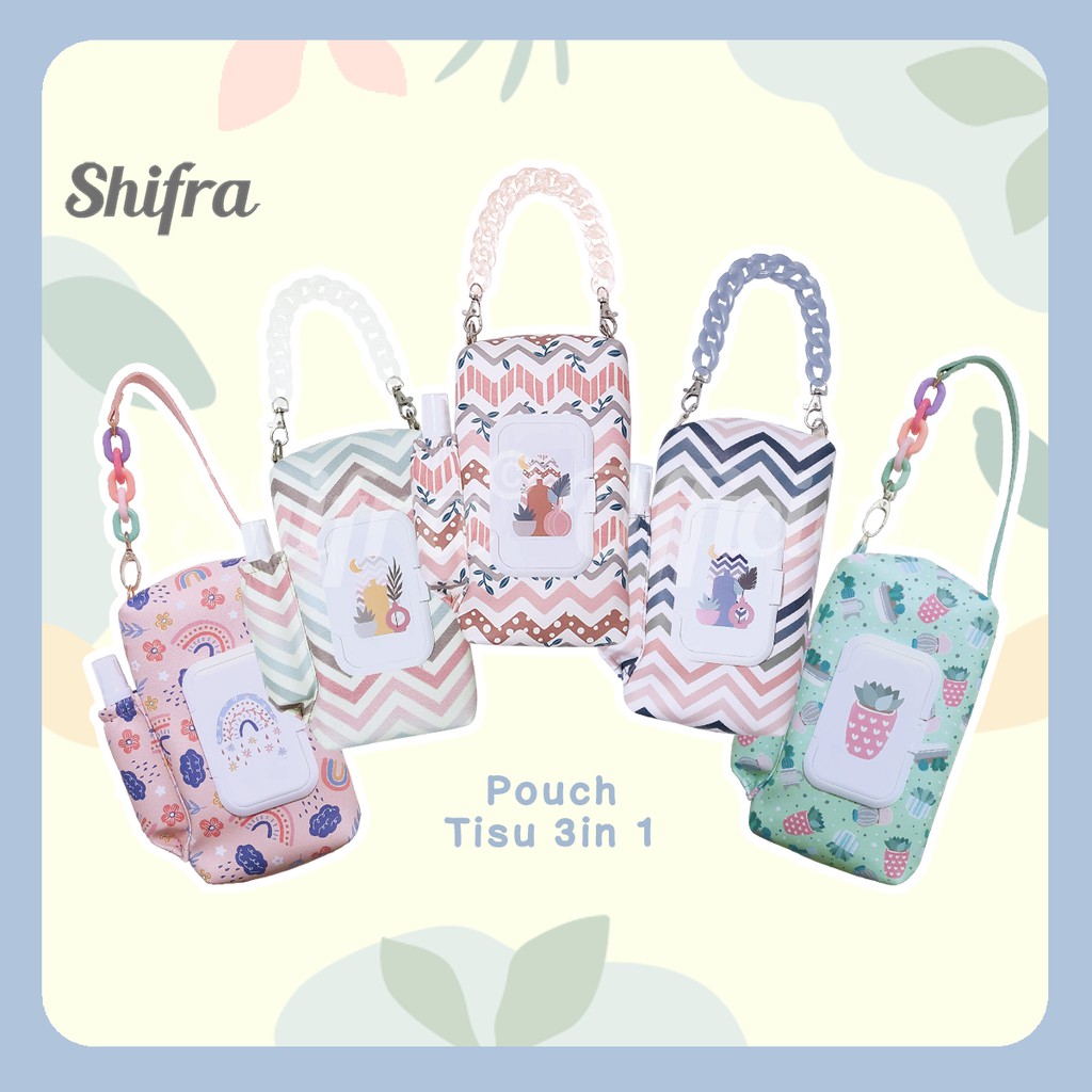 3-in1 TISSUE POUCH Dry TISSUE Lid Wet TISSUE SANITIZER SHIFRA Unique Chain PATTERN Image. 