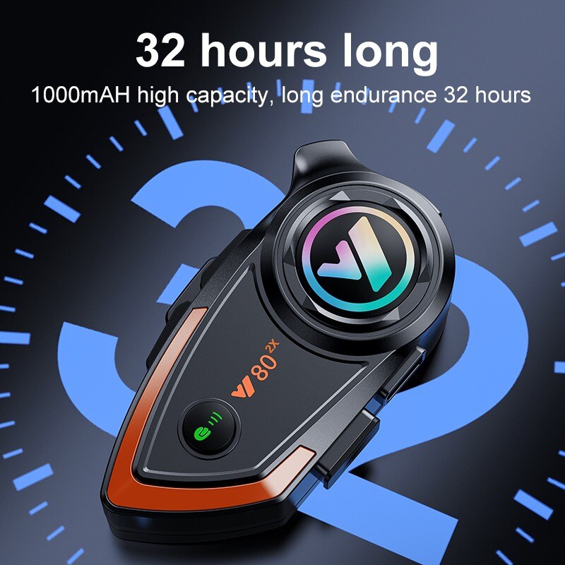 Y80 2X Motorcycle Bluetooth 5.3 Helmet Intercom Headset Hands Free Call Wireless Waterproof 1000mAh Noise Reduction Earphones. 