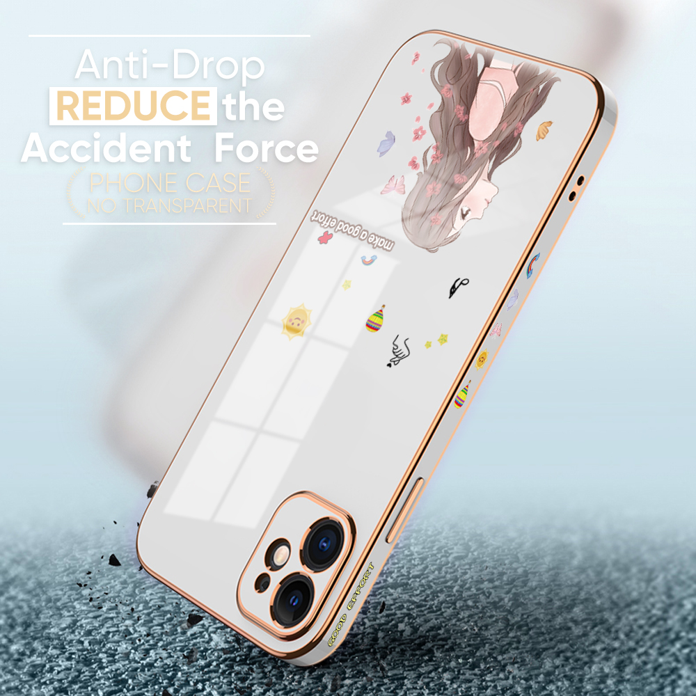 TA for Redmi Note 8 Back Cover + Free Lanyard Charming Girl Luxury 6D Plating Case Side Pattern Soft Silicone Square Phone Cases. 