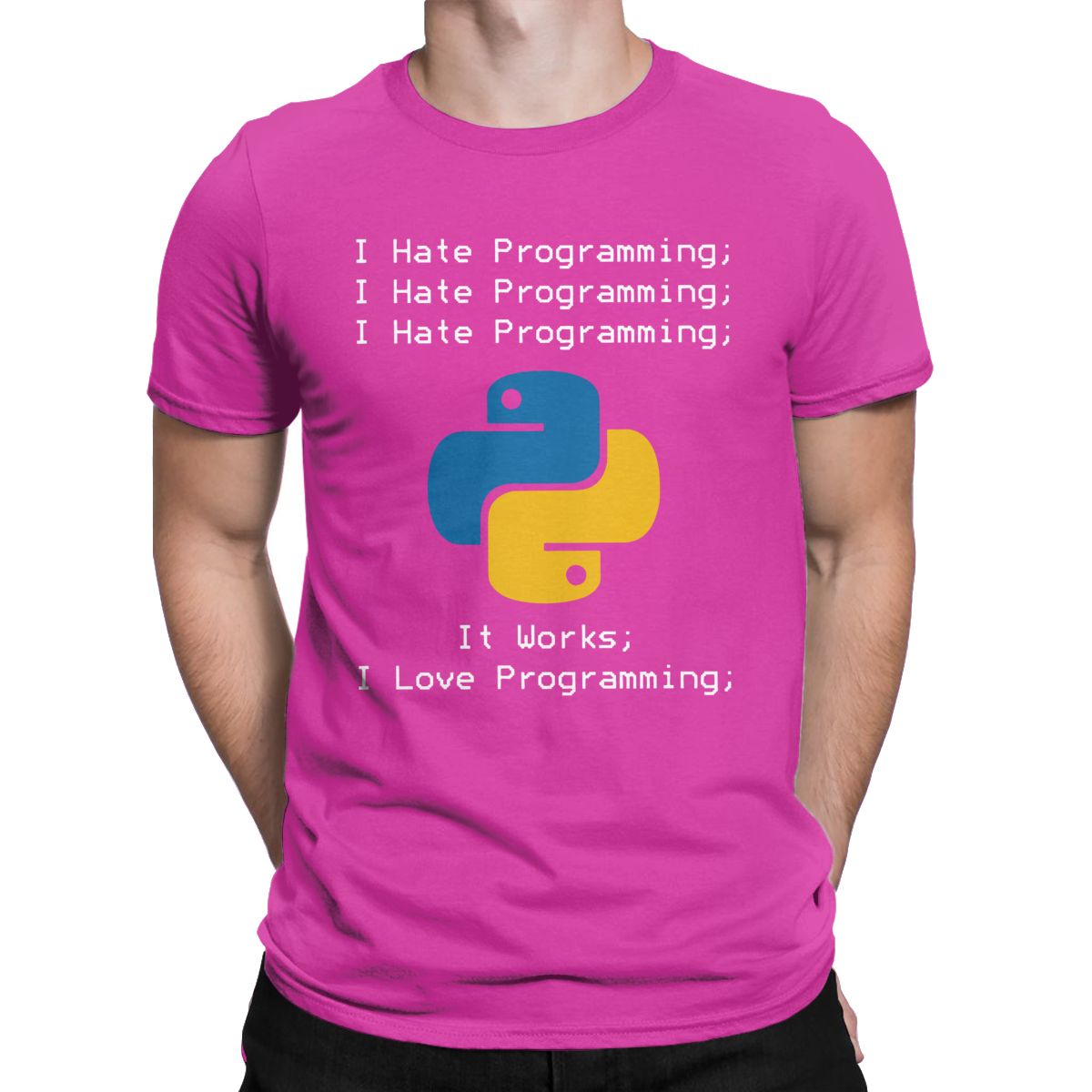 Python I Hate Programming T-Shirt for Men Programmer IT Computer Cotton Tee Shirt O Neck Short Sleeve T Shirt Plus Size Clothes. 