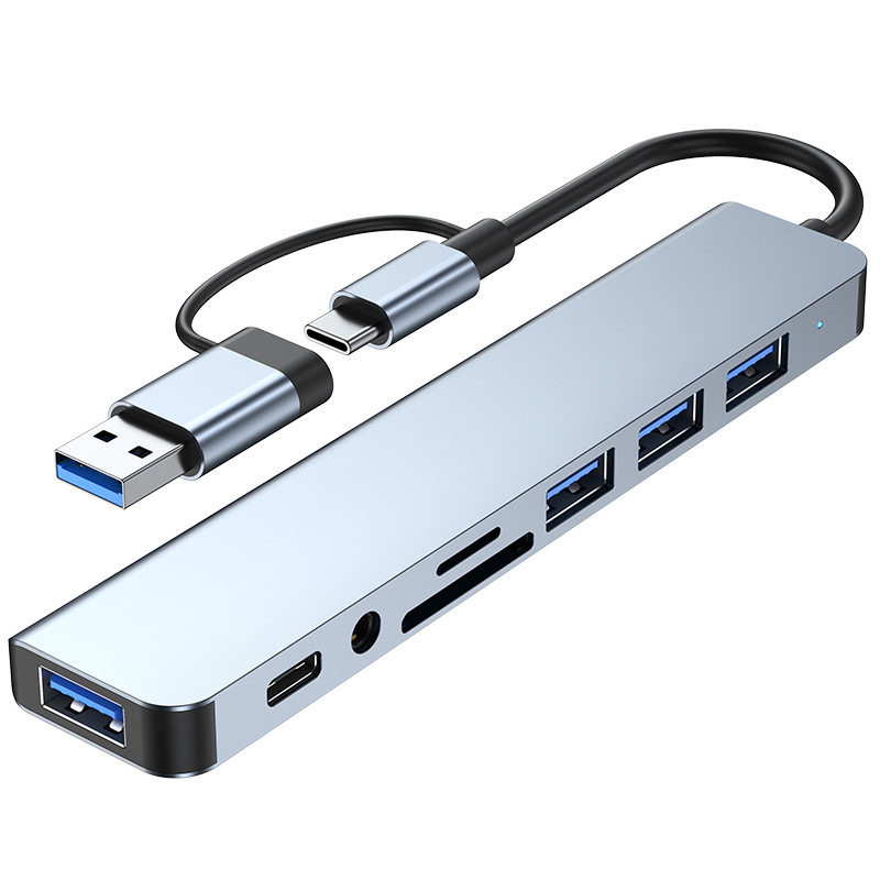 8 IN 1 USB C Hub to 3.5mm Jack Earphone Adapter Type C to USB 3.0 2.0 SD TF Card Reader Docking Station For Macbook Huawei. 