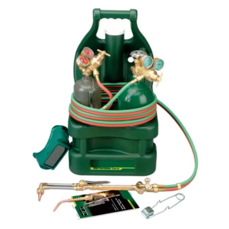 Portable welding cutting torch kit Oxygen Acetylene Tanks Welding Cutting Torch Kit with plastic tote frame. 
