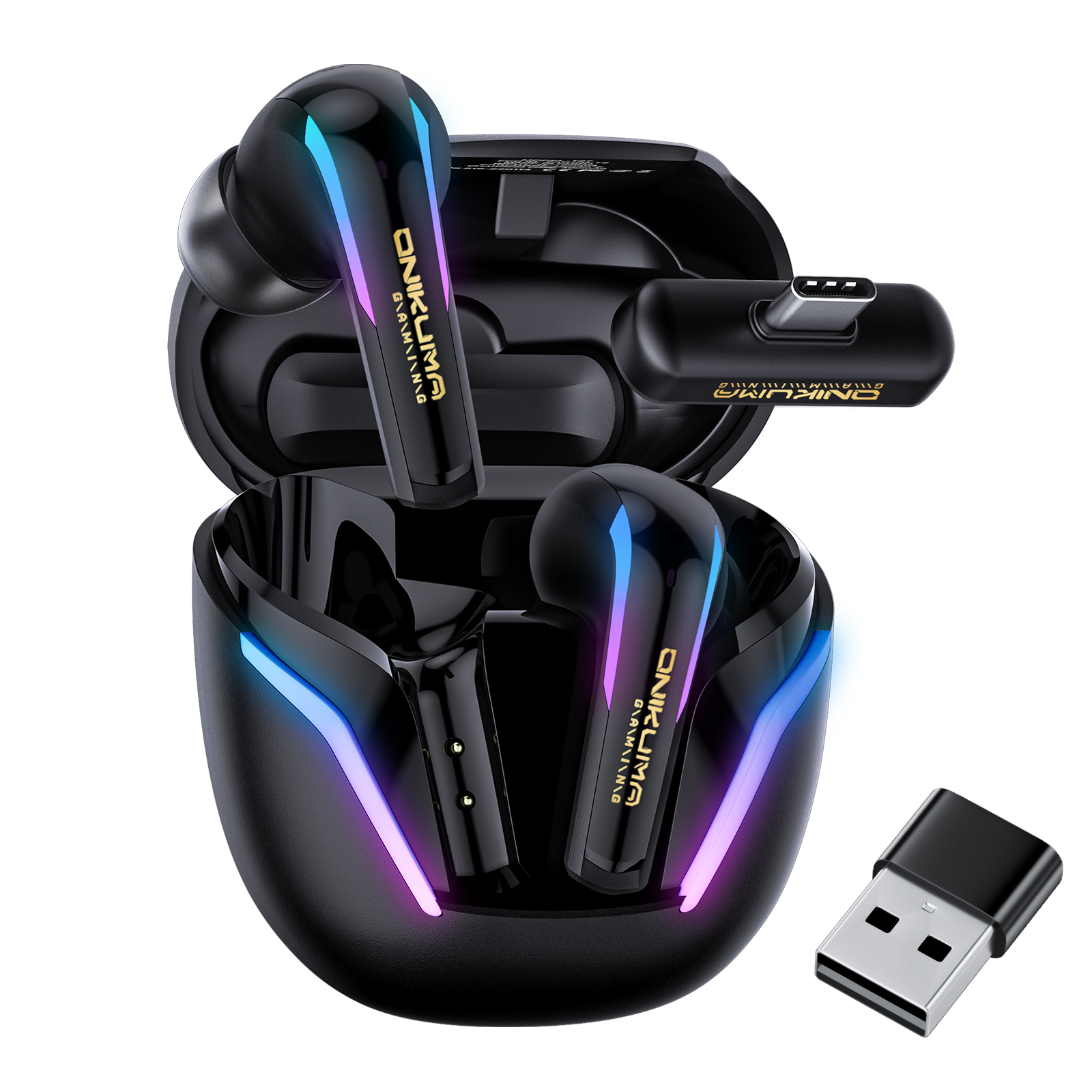 ONIKUMA T27 Wireless Headphone with Independent Connection RGB Light Earphone with Touch Control Gaming Headset for PC PS4 XBOX. 