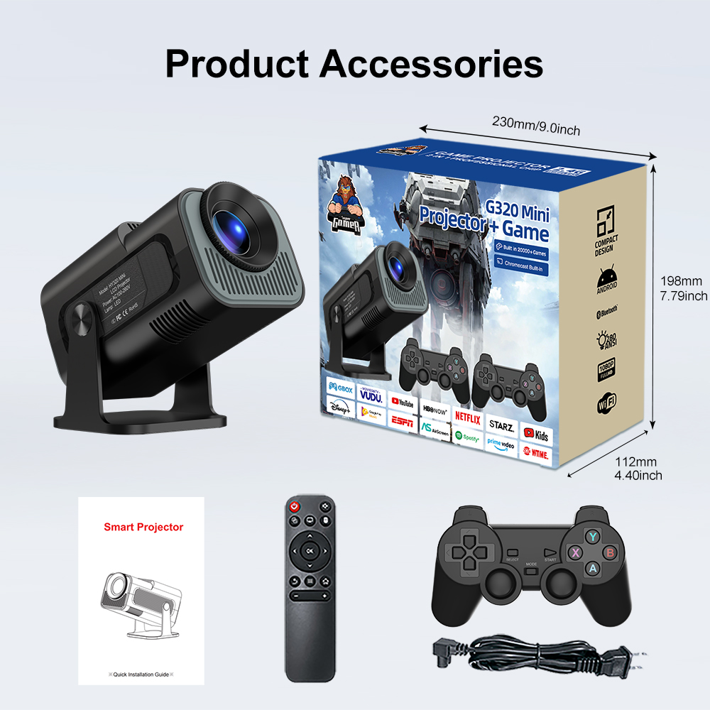 Velec Video Game Console With 4K Android Projector HY320 MINI 2.4G Double Wireless Controller Retro Classic Games 20000+. 