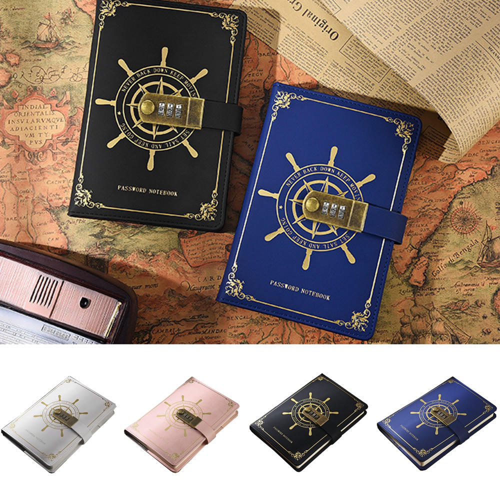 Secure Notebook Sailor's Voyage Password Notebook Classic Design Leather Cover Thick Pages Locked Diary book Password-locked A5 Size Password Journal for Personal Journaling Office Use Gift Item