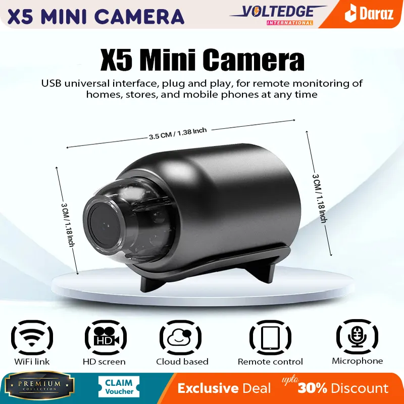 X5 Mini WiFi Camera Included Sound Detector App Control for Home Office Micro USB Baby Monitor Take Screenshots Record Videos