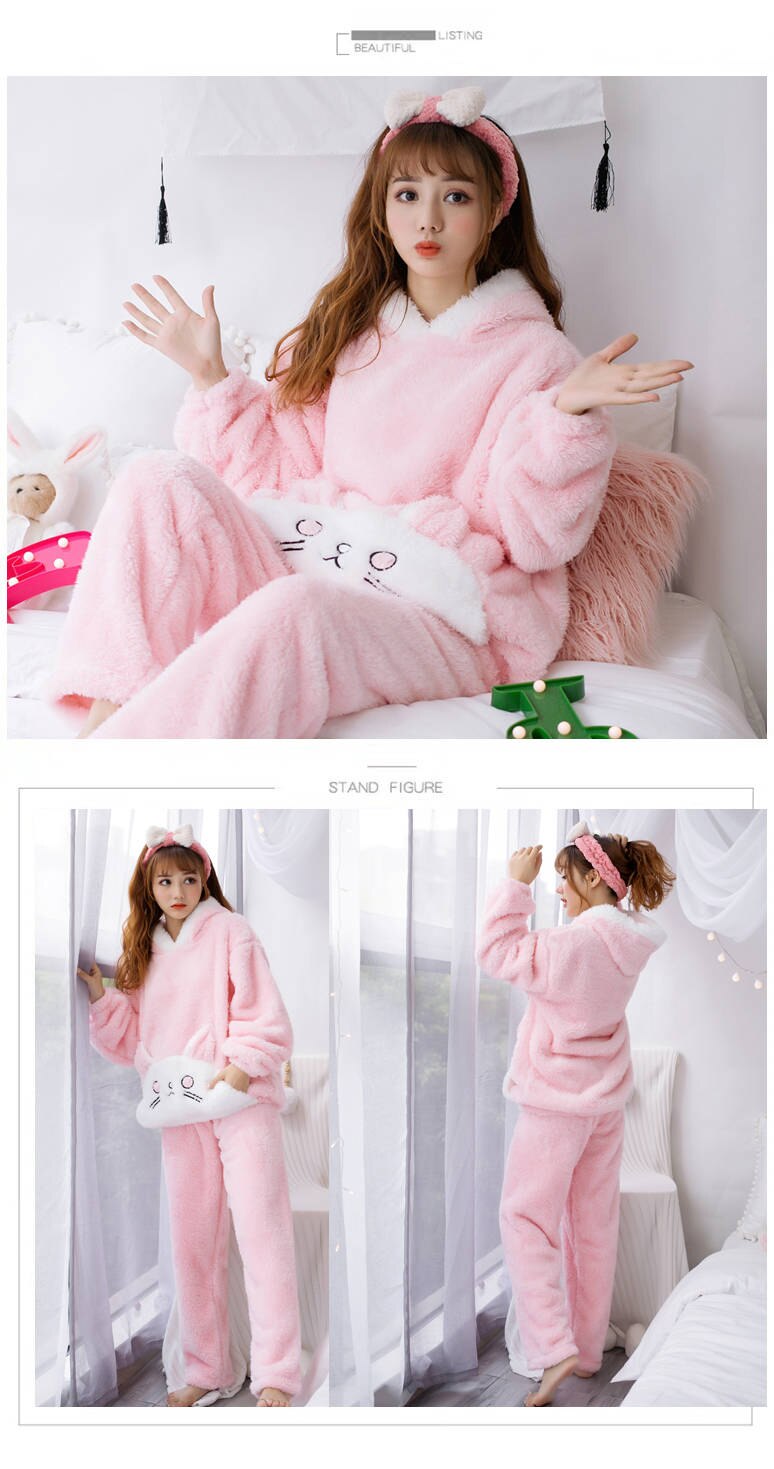 JFMTHS Winter Thick Warm Flannel Pajamas Sets For Women Sleepwear Home  Clothing Pajama Home Wear Pajamas Set,grey,L : : Fashion