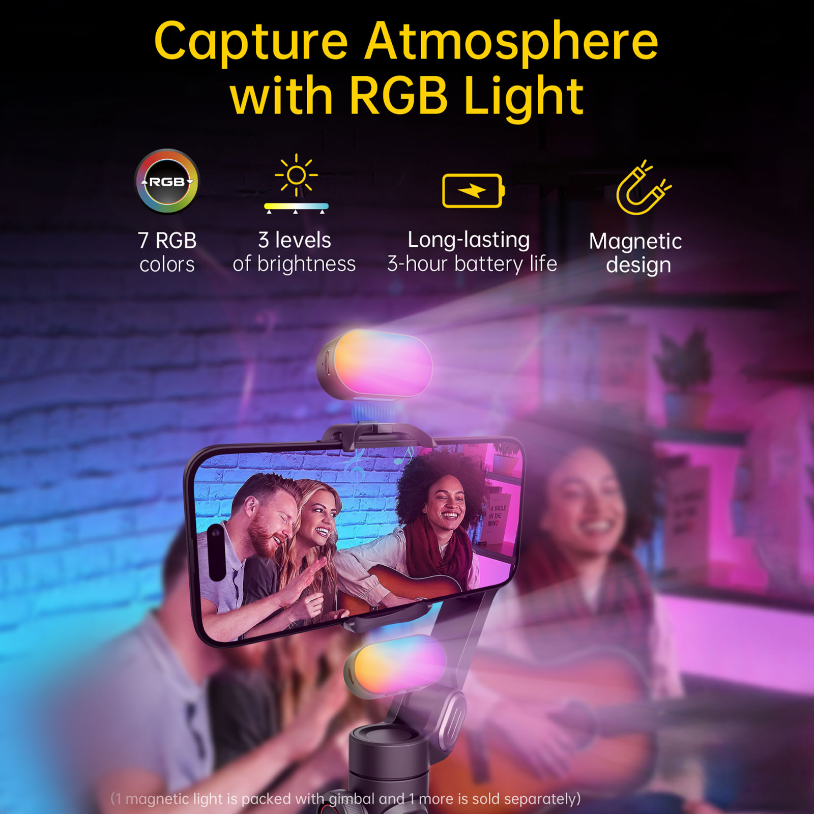 Aochuan Smart XE Kit Gimbal Stabilizer for Smartphone iPhone Video Recording Magnetic Fill Light 3-Axis Foldable Android Gimble. 