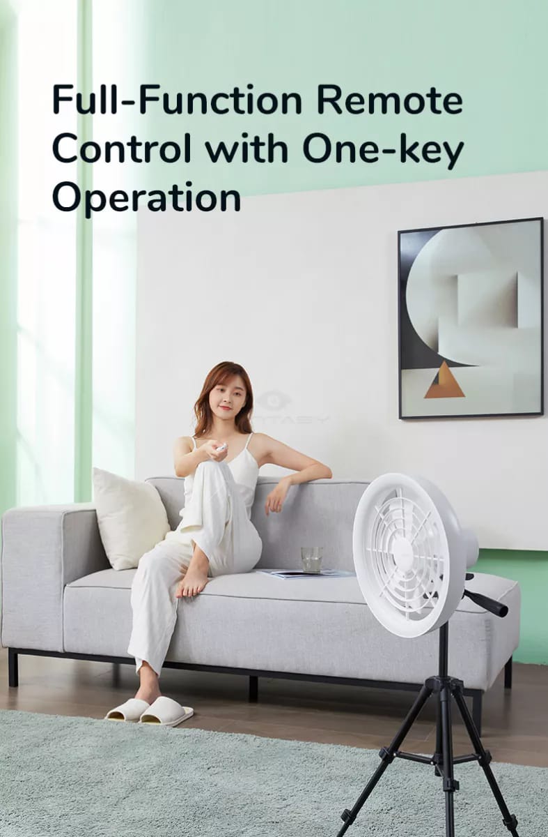 JISULIFE FA17 Rechargeable Fan with LED Ceiling Fan with Long Tripod Stand- White Color. 