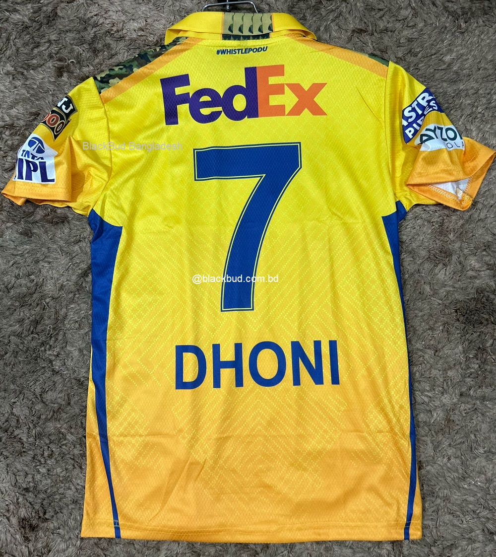 CSK Chennai Super Kings Jersey 2025 With Dhoni 7 Fonts Premium Quality Short Sleeves Honeycomb Fabric
