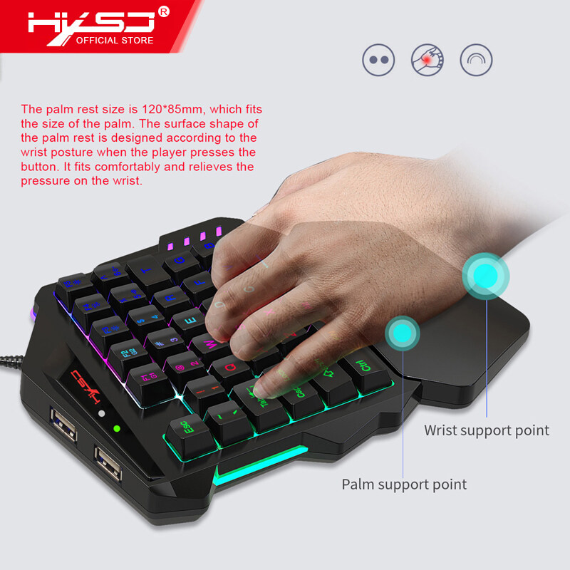 HXSJ V500 Streaming Ribbon Converter One-handed Keyboard with USB Converter Interface Flow Color Light Keyboard for PBUG Black. 