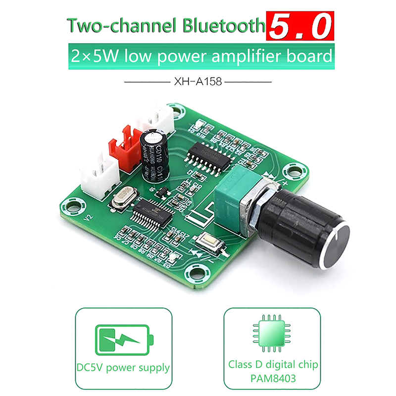 XH-A158 Ultra Clear Bluetooth 5.0 Audio Power Amplifier Board Small Power Pam8403 DIY Wireless Speaker Amplifier Board 5W*2 Eatop. 