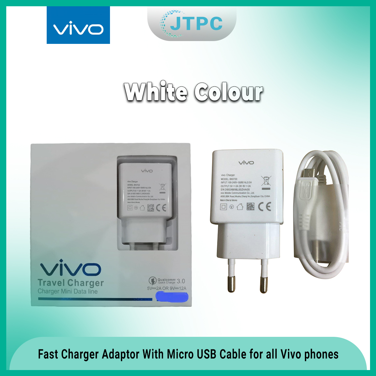 vivo charger bk0720 fast charge 9v with micro usb cable original