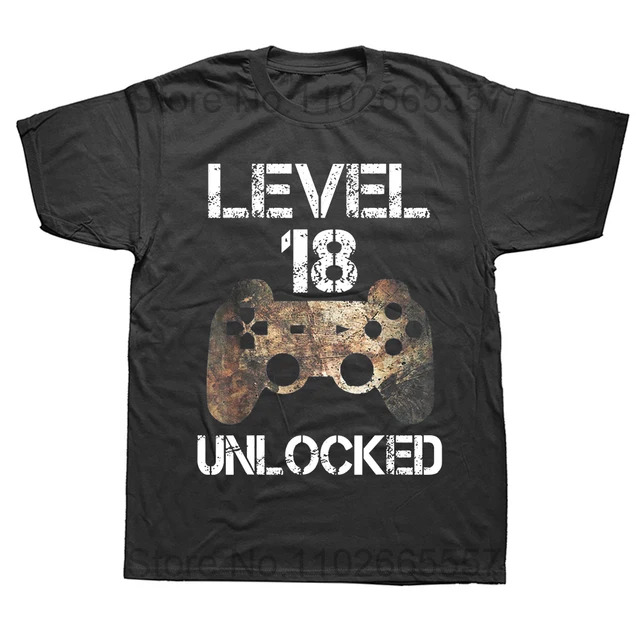 Level 18 Unlocked 18th Birthday 18 Year Old Gamer Boys T Shirts Graphic Cotton Streetwear Adult Gifts Summer Style T-shirt. 
