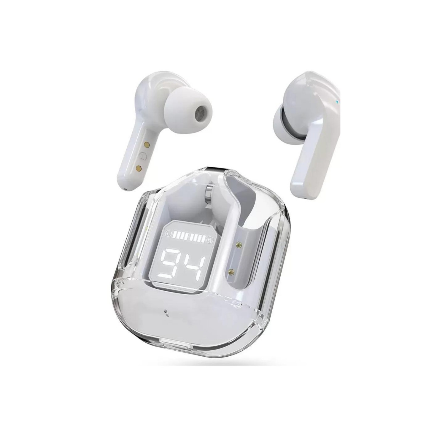 Ultrapods Pro True Wireless Earbuds with Display Transparent Design, Bluetooth 5.3 Water Proof. 