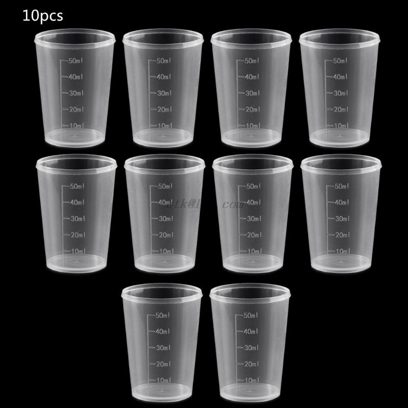 【The road to happiness Store】50ml Plastic Laboratory Lab Test Measuring Container Cups with Plastic Liquid Measuring Cups. 