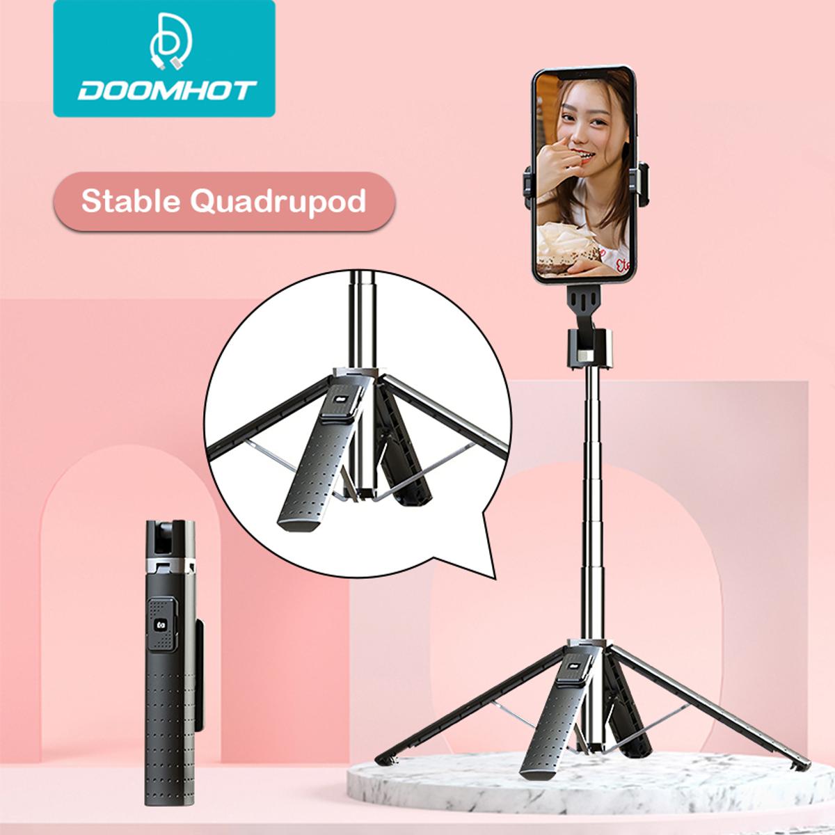 DoomHot P04 Bluetooth Selfie Stick Stretchable Holder Portable 3 Colors LED Fill Light Anti-Shake Stabilizer Adjust 360°Rotating Stand Holder Self-Timer Artifact Rod. 