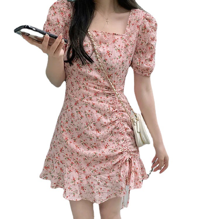 Floral skirt gentle wind ins women's summer chic design artistic skirt Korean style milk milk dress. 