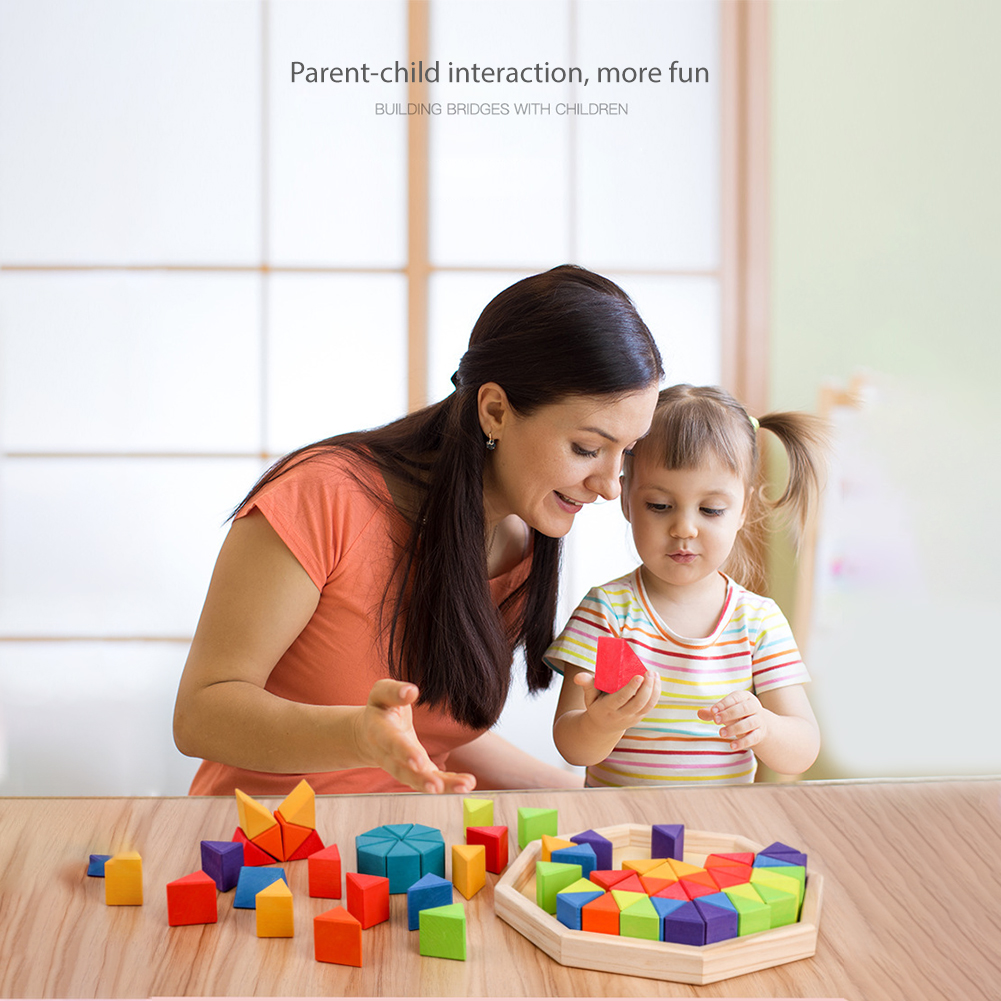 Wooden Stacking Up Building Blocks Triangular Cubes Kids Early Learning Education Toys. 