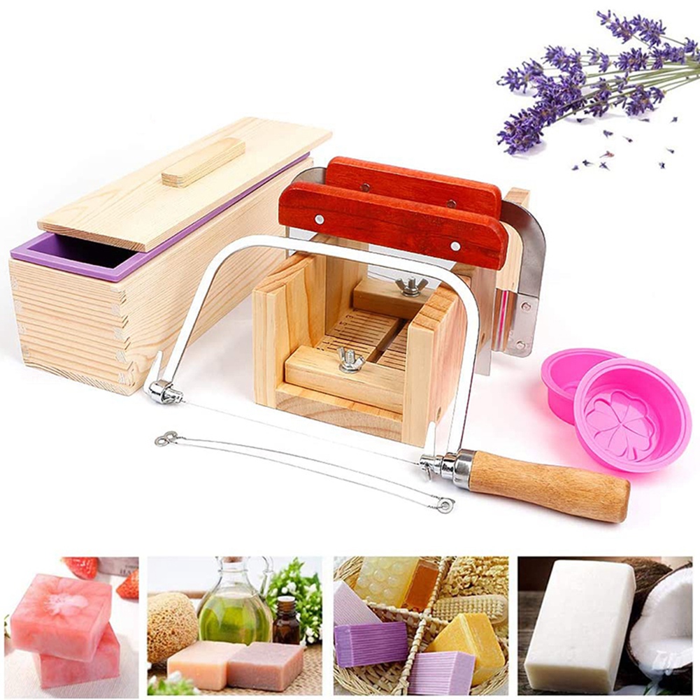 9PCS Silicone Soap Molds Kit,Rectangular Wooden Silicone Soap Mold Cutter SlicerHandmade Soap DIY for Soap Cake Making - Wood color. 