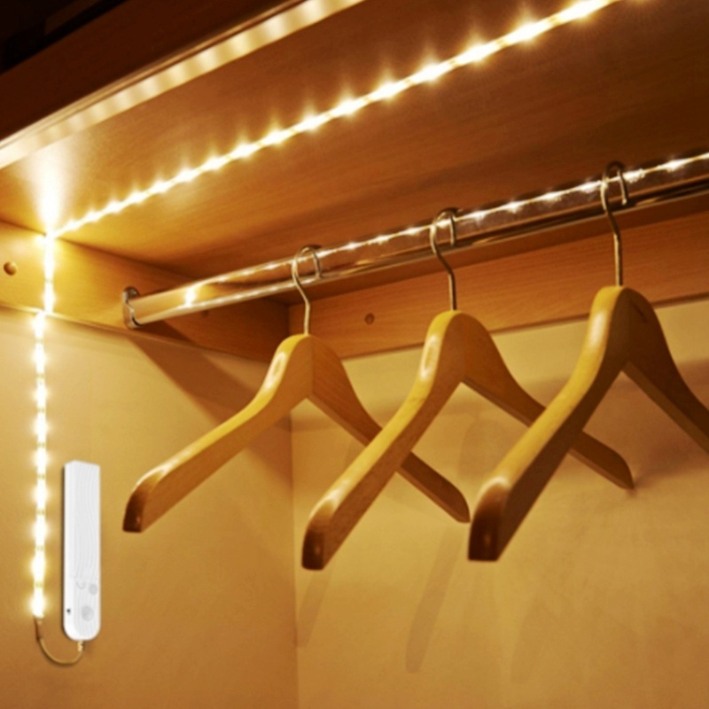 AUGIENB Sensitive PIR Motion Sensor Strip Light LED Light Bar Cabinet Lamp with Automatic Manual 2 Switch Modes Remote batt ery Powered Operated  60LEDs/m SMD2835 For Bedroom Kitchen Wardrobe Cabinet Closet Cupboard. 