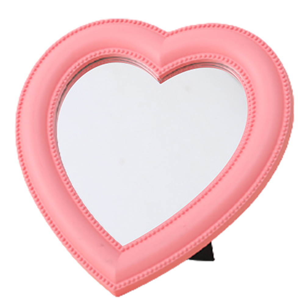 FORIDE Love Mirror Desktop Makeup Mirror Wall Mounted Dual-Use Vanity Mirror Girl Room Wall Decor Heart-Shaped Mirror(Pink S)