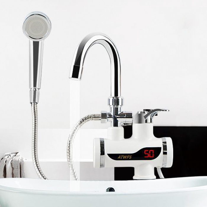 Electric Digital Display Instant Hot Water Tap With Hand Shower, Tankless Electric Faucet, Digital Bathroom Heater. 