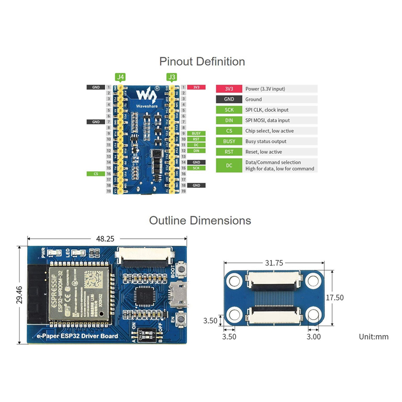 Waveshare Universal E-Paper Driver Board with WiFi Bluetooth. 