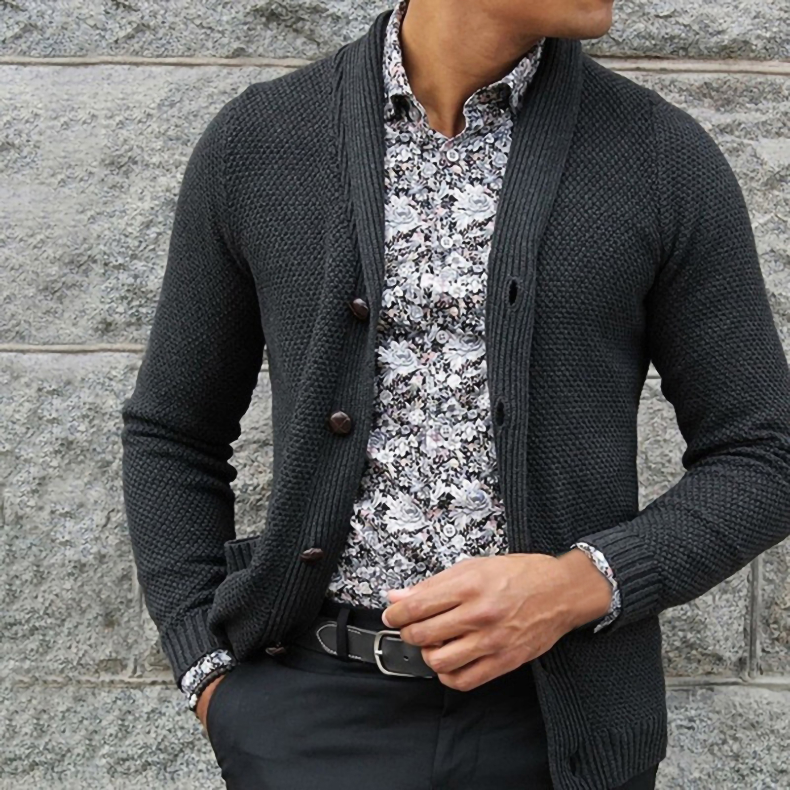 Men Sweater Coat Solid Color Pure Color Buttons Sweater Coat. 