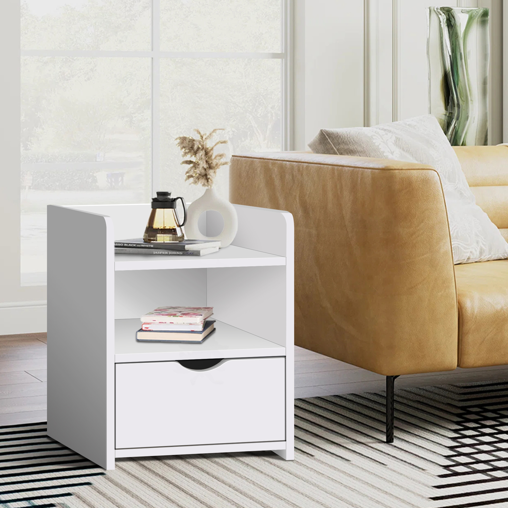 Juna Bedside Table with Drawers and Storage Shelf, Modern Sofa End Table Side, Bedside Tables for Bedroom Home Office18/14. 