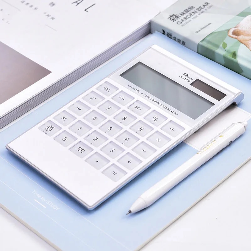 【3C VictoryEagle】Desktop Calculator, Cute Candy Bar Transparent Big 12-digit Display, Dual Power Supply