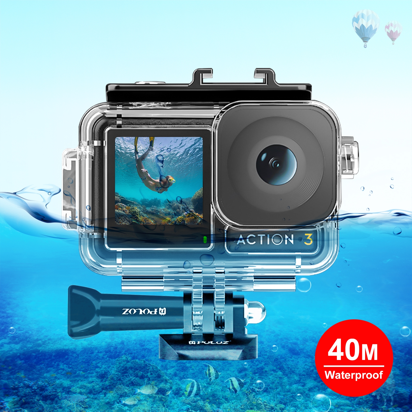 NEW- For DJI Osmo Action 5 Pro / 3 / 4 PULUZ 60m Underwater Waterproof Housing Diving Case with Cold Shoe & Buckle Basic Mount & Screw. 