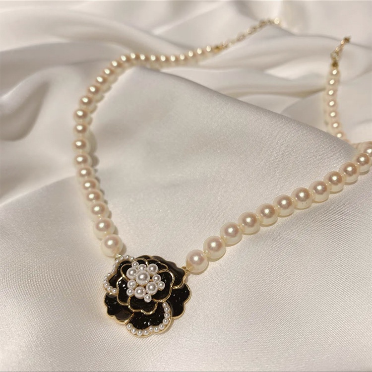 Fashion Delicate Women Camellia Pearl Necklace Pendant Flower Necklace Chocker Pearl Female Jewelry