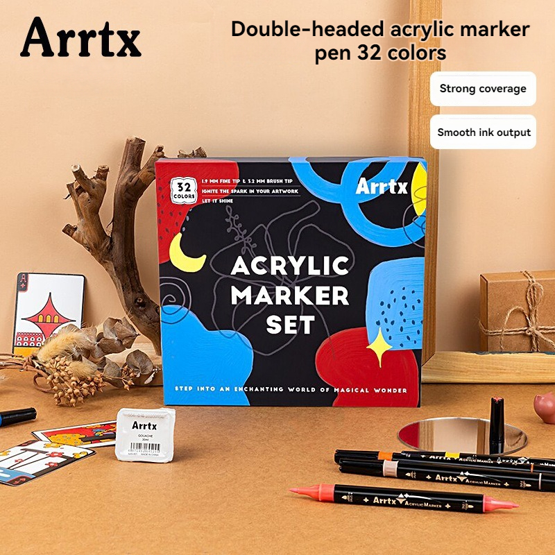 Arrtx Soft-head Acrylic Marker 24/32 Color Set Water-based Pen Graffiti Hand-painted DIY Painting. 