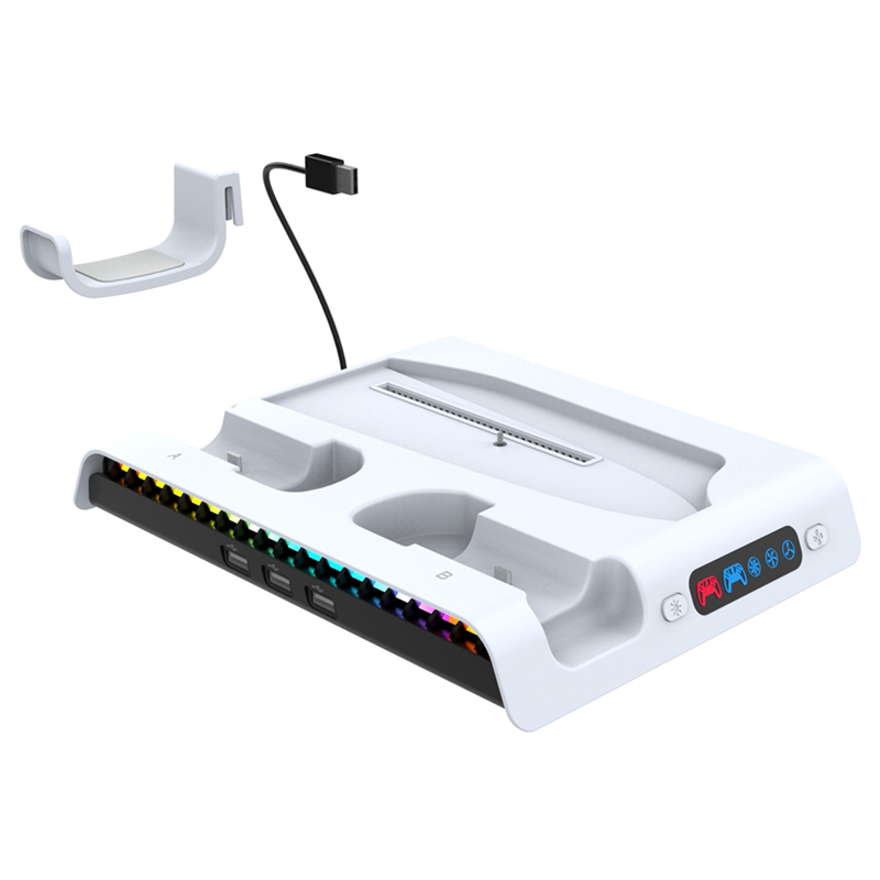 For Slim Console Cooling Dock with 3-Speed Airflow Gamepad Holder Charging Headset Hanger with RGB Lights Durable