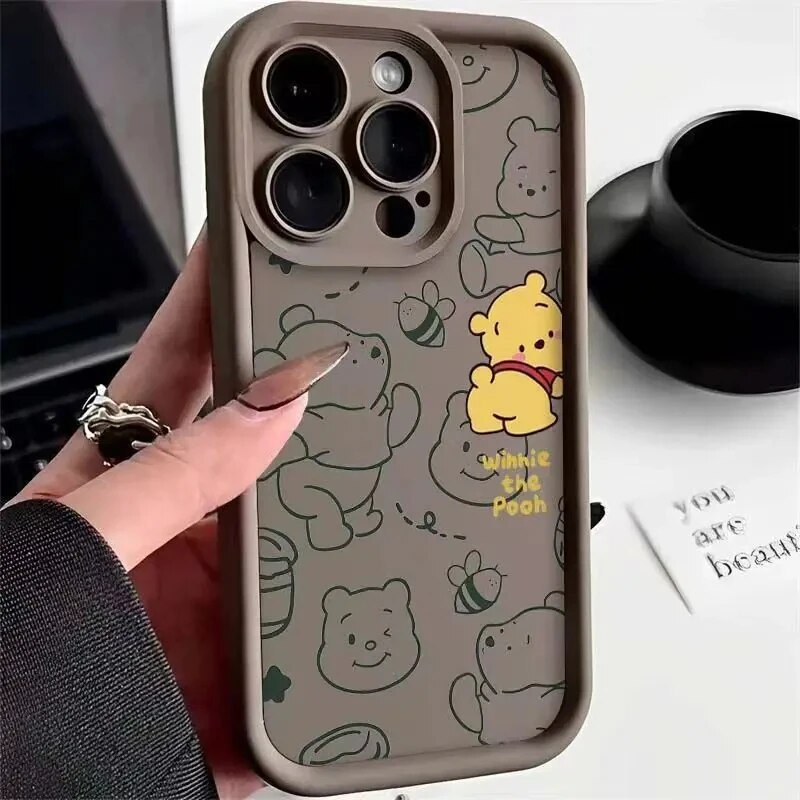 Disney Winnie Pooh Plain Multistep Soft Phone Case, iPhone 11, 12, 13 Pro Max, XS, X, 7, 8 Plus, 15, 14 Pro Max. 