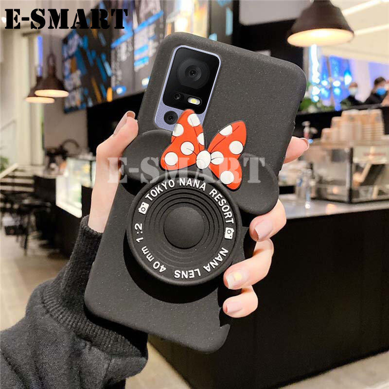 Phone Case For TCL 40R Back Cover Makeup Mirror Soft Cute Cartoon Camera Stand Silicone Cases for TCL 40R Back Cover Casing