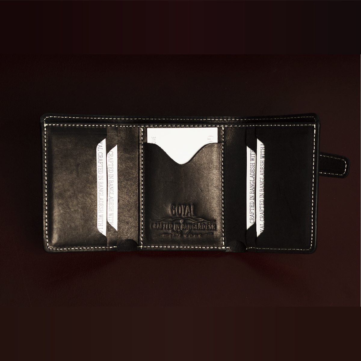 Goyal Leather Black Trifold Wallet Pure Cow Leather. 
