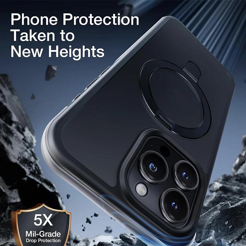 Matte Magnetic Mobile Phone Case with Ring Stand for iPhone 16 happy15 14 Pro Max Case Plus 13 11 12 Mobile Cases Translucent Cover. 