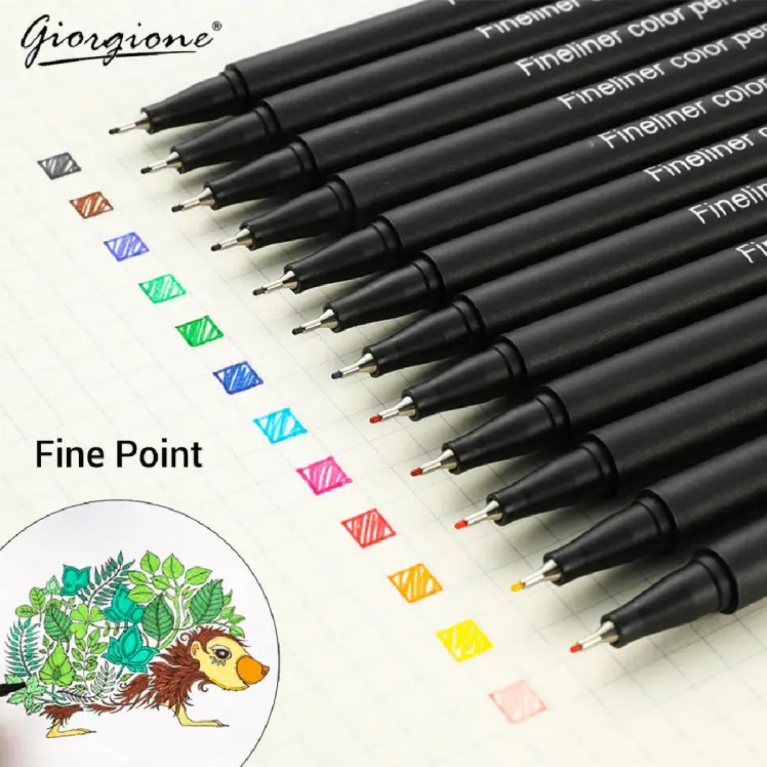 Giorgione Fineliner Pen Set 0.4mm Tip 24 Colors. 